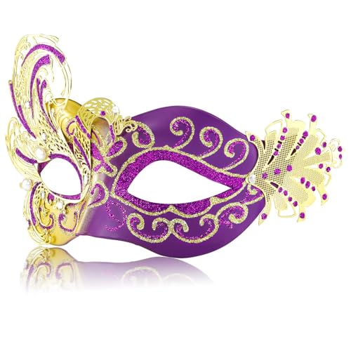 MYSEUNI 2025 New Purple Masquerade Mask for Women-Peacock Metal Filigree Venetian Mask- Butterfly Mascarade Mask for Women -Perfect for Mardi Gras, Halloween Parties, Costume Party, Carnivals, Wedding - Image 1