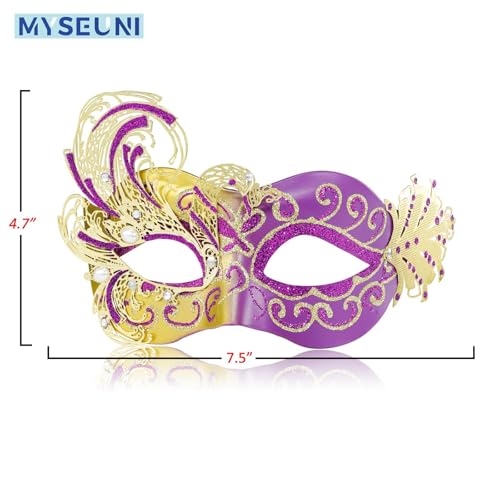 MYSEUNI 2025 New Purple Masquerade Mask for Women-Peacock Metal Filigree Venetian Mask- Butterfly Mascarade Mask for Women -Perfect for Mardi Gras, Halloween Parties, Costume Party, Carnivals, Wedding - Image 2