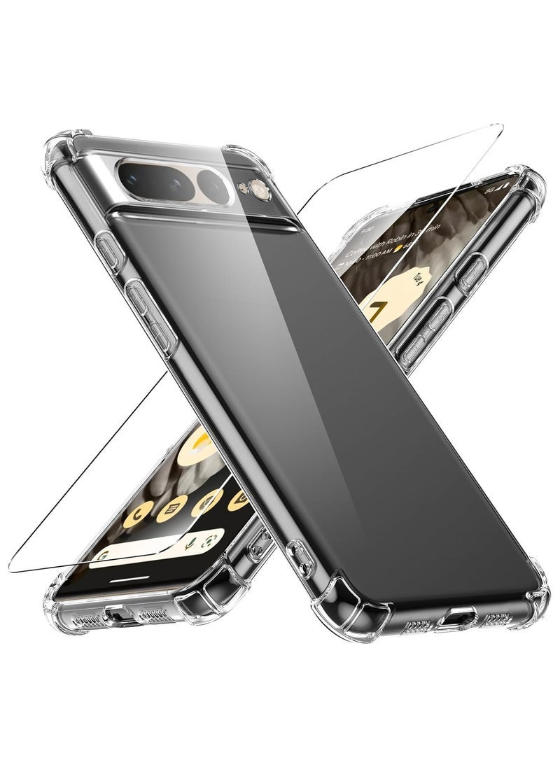 Raxoom Google Pixel 7 Pro 5G Case, Soft Silicone TPU Bumper Shockproof Protective Cover with 1 Piece Screen Protector, Transparent - Image 1