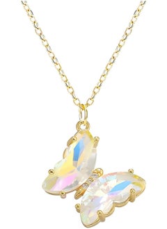 Elegant 18K Gold Plated Stainless Steel Butterfly Necklace, Simple Colorful Butterfly Necklace with Cubic Zirconia, Cute Crystal Butterfly Necklaces Gifts for Girls Women - Crystal