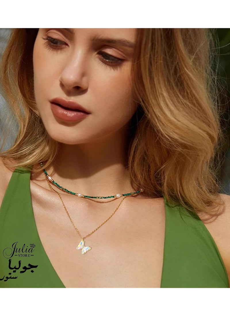 Julia Store - Elegant 18K Gold Plated Stainless Steel Butterfly Necklace, Simple Colorful Butterfly Necklace with Cubic Zirconia, Cute Crystal Butterfly Necklaces Gifts for Girls Women - Crystal - Image 1