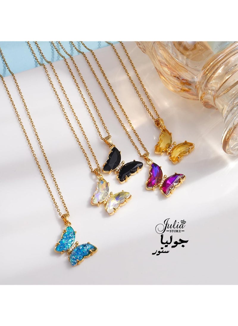 Julia Store - Elegant 18K Gold Plated Stainless Steel Butterfly Necklace, Simple Colorful Butterfly Necklace with Cubic Zirconia, Cute Crystal Butterfly Necklaces Gifts for Girls Women - Crystal - Image 1