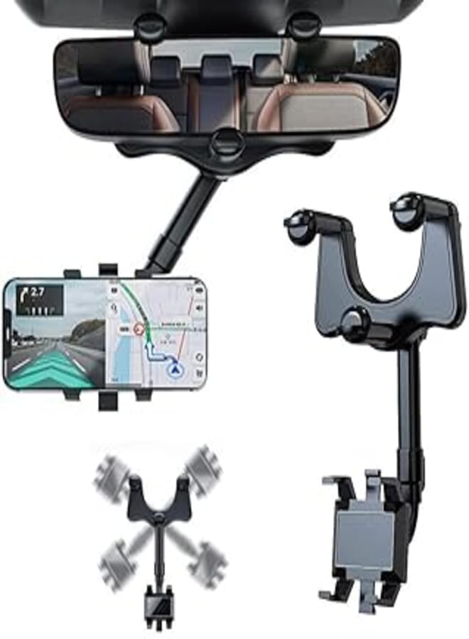 360 DEGREERotatable and Retractable Car Phone Holder,Universal Rearview Mirror Holder for Car, black, CARHOLD02 B, Rotatable Mount