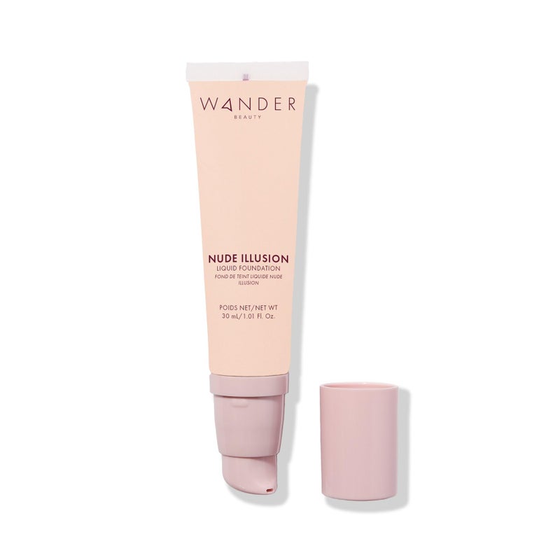 Wander Beauty Nude Illusion Liquid Foundation - Ivory Fair - Medium to Full Coverage Foundation - Natural Makeup with Vitamin E & Macadamia - Nude Skin Finish Blurs & Conceals - 1.01 fl oz