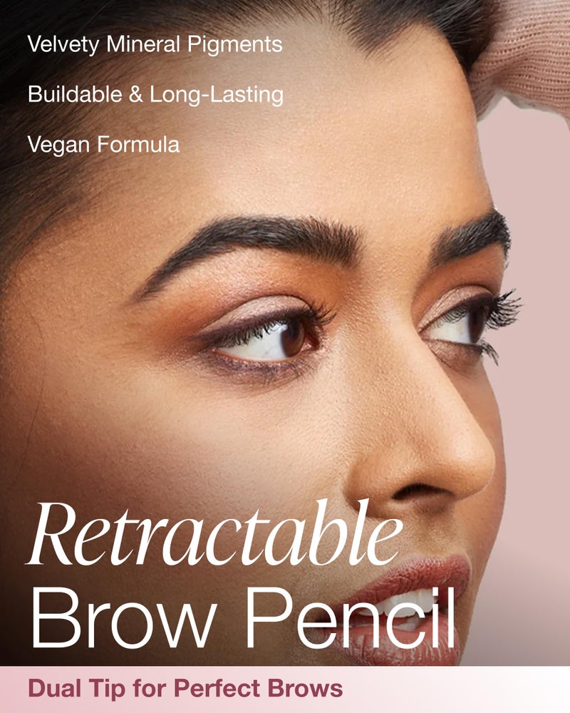 Mineral Fusion Retractable Brow Pencil (Dark Brown) - TZR 2025 Beauty Heroes Award Winner - Shape & Define Eyebrow with Blending Spoolie Brush - Velvety Smooth, Long-Lasting Color - Vegan Formula - Image 3