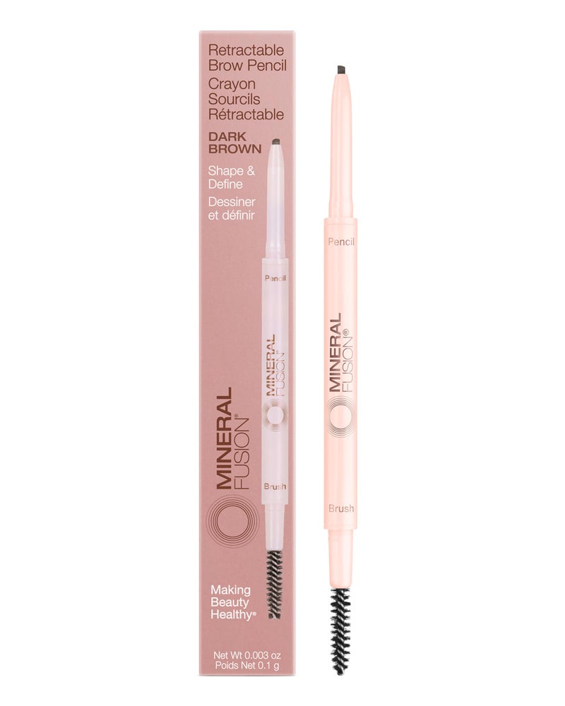 Mineral Fusion Retractable Brow Pencil (Dark Brown) - TZR 2025 Beauty Heroes Award Winner - Shape & Define Eyebrow with Blending Spoolie Brush - Velvety Smooth, Long-Lasting Color - Vegan Formula - Image 1