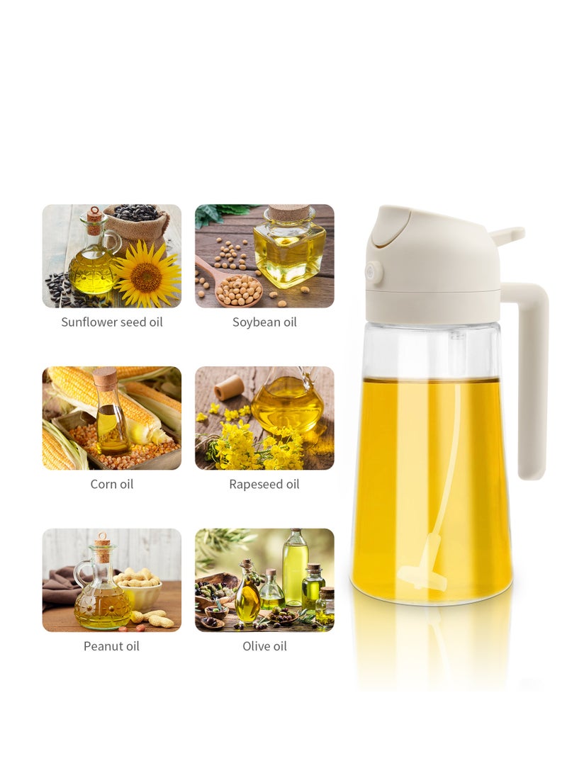 2-in-1 Oil Spray Bottle for Cooking Air Fryer Vinegar Sprayer, 470ml Olive Bottle Glass Dispenser - Beige  - Image 5