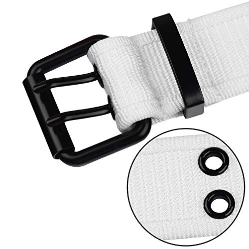moonsix Canvas Web Belts for Men,Solid Color Casual Double Hole Grommet Belt,White - Image 2