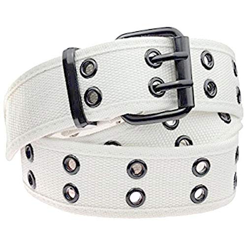 moonsix Canvas Web Belts for Men,Solid Color Casual Double Hole Grommet Belt,White - Image 1