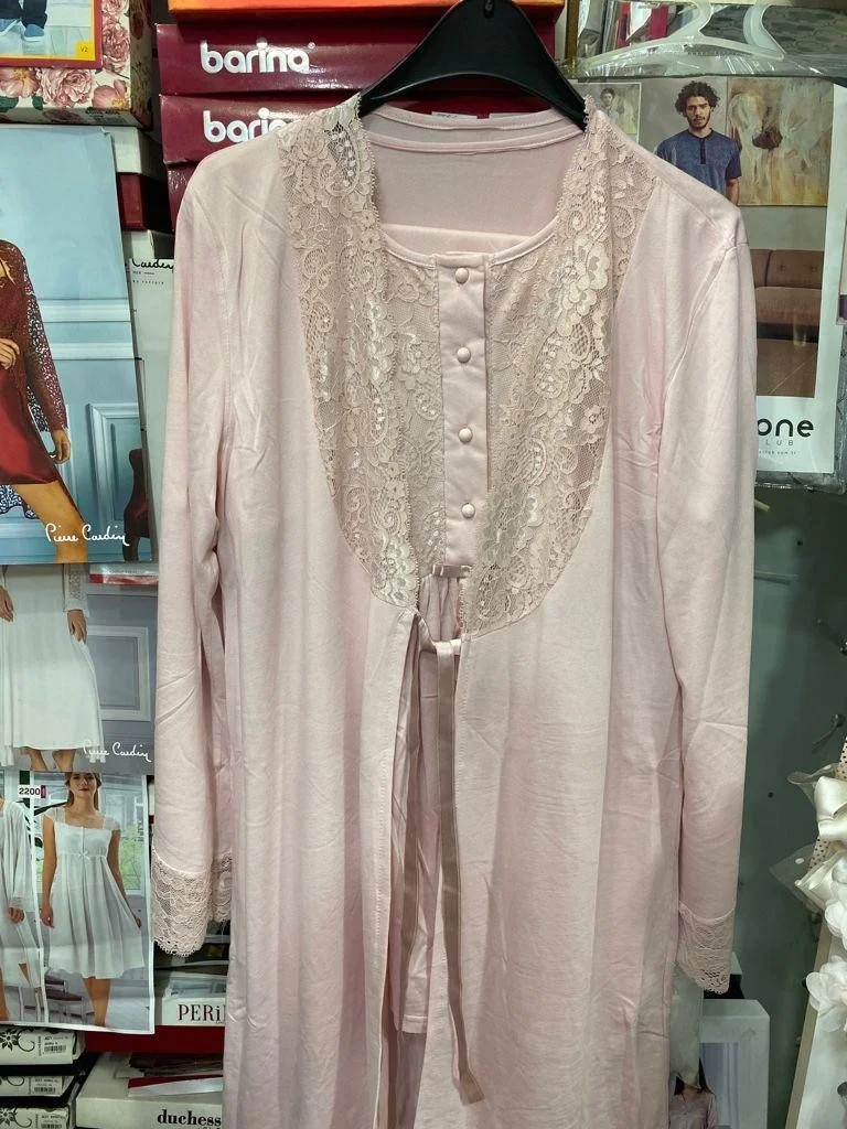 نهير 2036 Powder Pregnant Maternity 3-Piece Pajama Dressing Gown Set