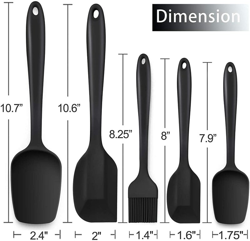 PLUMAZE Silicone Spatula Made of 100 Food Grade Silicone One Piece Design Seamless HeatResistant Spatula Perfect for Spatula Cooking Baking and Mixing Set of 5 Black - Image 2