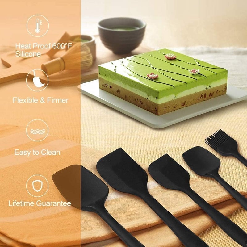 PLUMAZE Silicone Spatula Made of 100 Food Grade Silicone One Piece Design Seamless HeatResistant Spatula Perfect for Spatula Cooking Baking and Mixing Set of 5 Black - Image 3