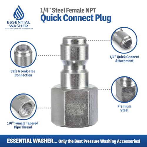 ESSENTIAL WASHER Plated Steel 1/4" Female Quick Connect Fittings Pressure Washer | Pressure Washer Plugs | 4200 PSI | 2 Pack - Image 2