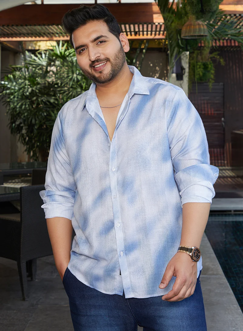 انستافاب بلس Instafab Plus Men's Admiral Blue Dunes-Tactile Regular Shirt For Casual Wear | Spread Collar | Long Cuffed Sleeves | Button Closure | Plus Size Shirt Crafted With Comfort Fit For Everyday Wear