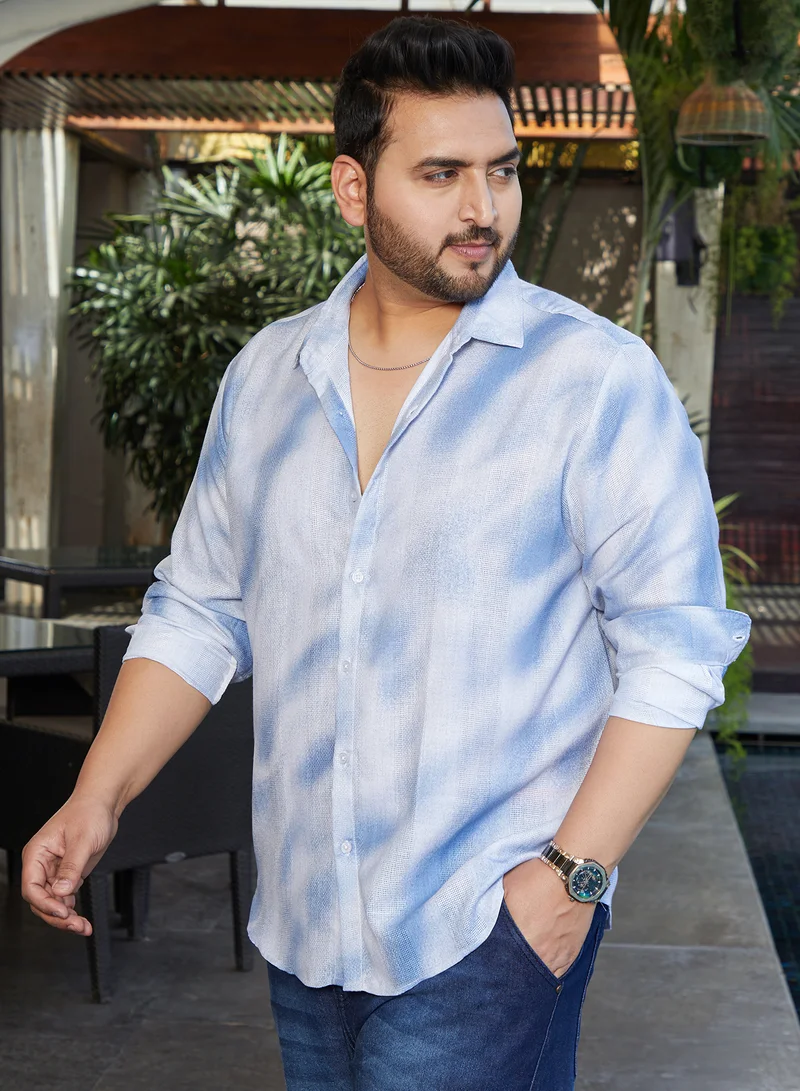 Instafab Plus Instafab Plus Men's Admiral Blue Dunes-Tactile Regular Shirt For Casual Wear | Spread Collar | Long Cuffed Sleeves | Button Closure | Plus Size Shirt Crafted With Comfort Fit For Everyday Wear