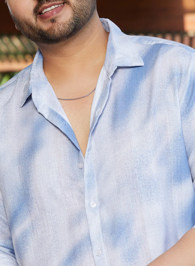 Instafab Plus Instafab Plus Men's Admiral Blue Dunes-Tactile Regular Shirt For Casual Wear | Spread Collar | Long Cuffed Sleeves | Button Closure | Plus Size Shirt Crafted With Comfort Fit For Everyday Wear