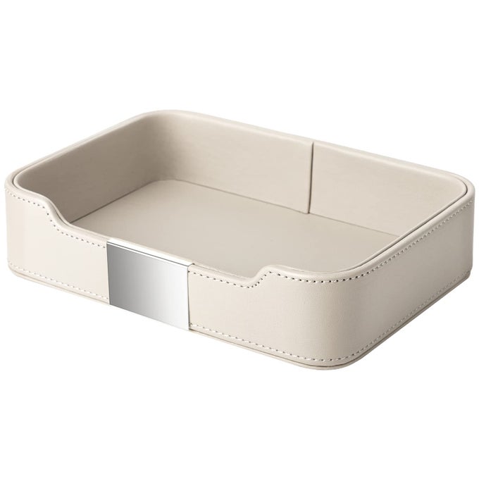 LUXURY LEATHER TRAY DESKTOP STORAGE CATCHALL ORGANIZER DECORATIVE TRAY FOR ENTRYWAY TABLE TO HOLD JEWELRY WATCH KEYS PHONE WALLET METAL SILVERED GREY