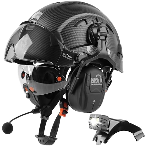 GREEN DEVIL Hard Hat Safety Helmet with Visor Bluetooth Ear Muffs and Headlamp 5 in 1 Full Protection Vented Work Hardhat ANSI Z891 Cascos De Construccion for Industrial Construction Forestry - Image 3