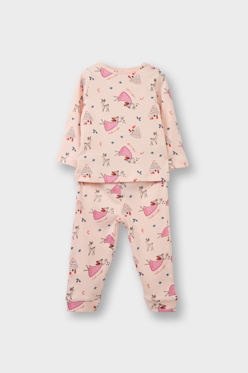 ديفاكتو بيجامة محبوكة بنقشة حيوانات بمقاس عادي للبنات الصغار، قطعتين - Image 1