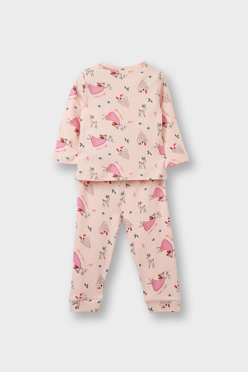 ديفاكتو بيجامة محبوكة بنقشة حيوانات بمقاس عادي للبنات الصغار، قطعتين - Image 5