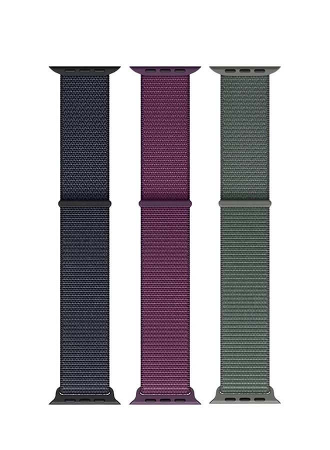 ESCASE 3 Pack Nylon Replacement Wrist Band for iWatch Series 10 46mm, Compatible with iWatch Band 42mm/44mm/45mm/46mm/49mm, for iWatch Ultra Series 10 9 8 SE 7 6 5 4 3 2 1,Ink/ Plum/lake green - Image 3