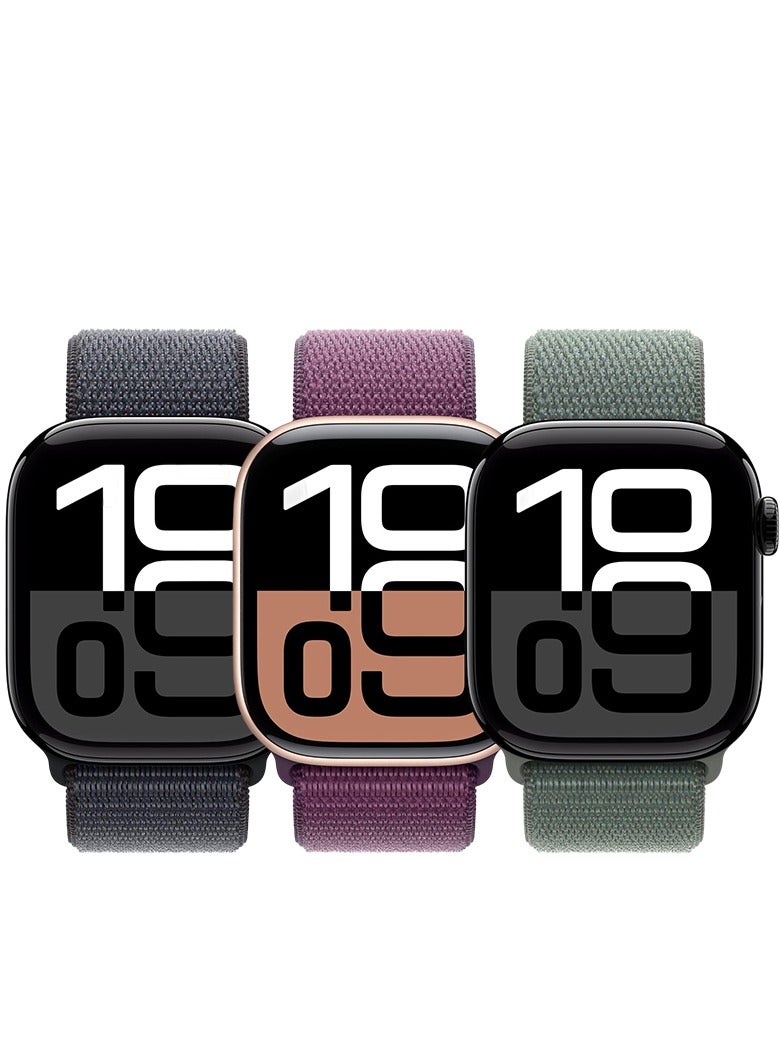 ESCASE 3 Pack Nylon Replacement Wrist Band for iWatch Series 10 46mm, Compatible with iWatch Band 42mm/44mm/45mm/46mm/49mm, for iWatch Ultra Series 10 9 8 SE 7 6 5 4 3 2 1,Ink/ Plum/lake green - Image 4