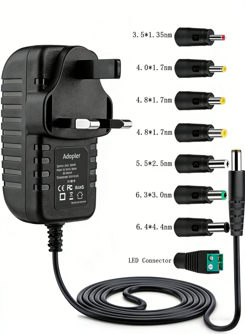 Youque 8 in 1 Universal 12V Power Adapter Connector Charging Cable with 8 Connector Trips for LED Strip Lights Wireless Router USB HUB Switches Security Cameras CCTV indoor and out door DVR Boxes TV Box Power - Image 1