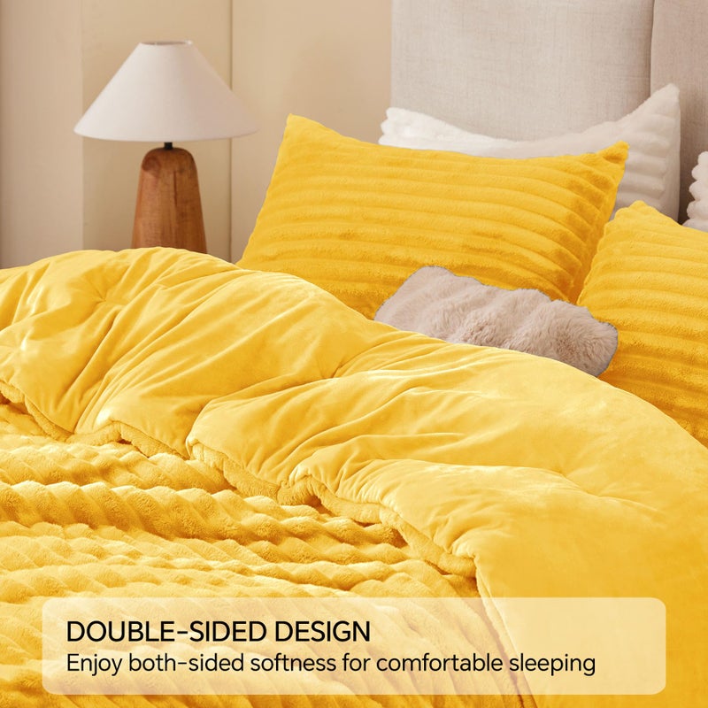 BEDELITE Fleece Queen Comforter Set -Super Soft & Warm Fluffy Bright Yellow Bedding, Luxury Fuzzy Heavy Bed Set for Winter with 2 Pillow Cases - Image 5