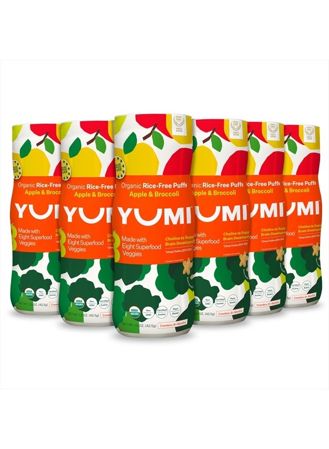 Yumi نفخات عضوية خالية من الأرز، بدون سكر مضاف، خالية من الجلوتين، وجبات خفيفة للأطفال غير معدلة وراثيًا، آمنة للمدرسة للحضانات وصناديق الغداء (تفاح وبروكلي) - Image 1