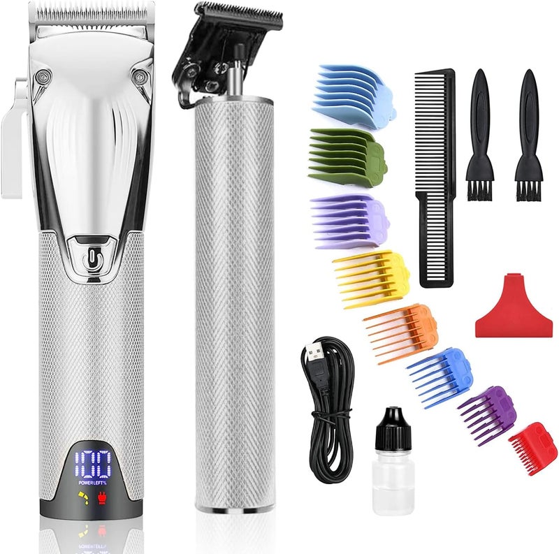 BESTBOMG Hair Clipper Men Hair Trimmer Haircut Machine Professional Beard Trimmer Cordless Shaver 6000RPM Electric Haircut Kit Ceramic Blade for Men and Family Use Silver