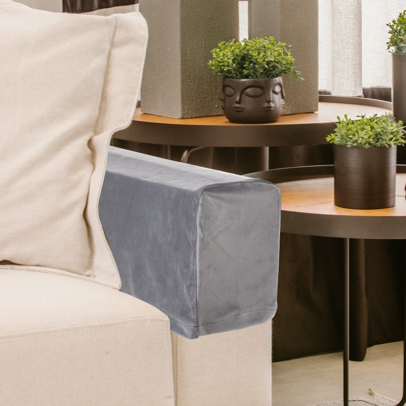 2Pcs Universal Sofa Armrest Cover Elastic Armrest Protector Color Armrest Protective Cloth Grey - Image 4