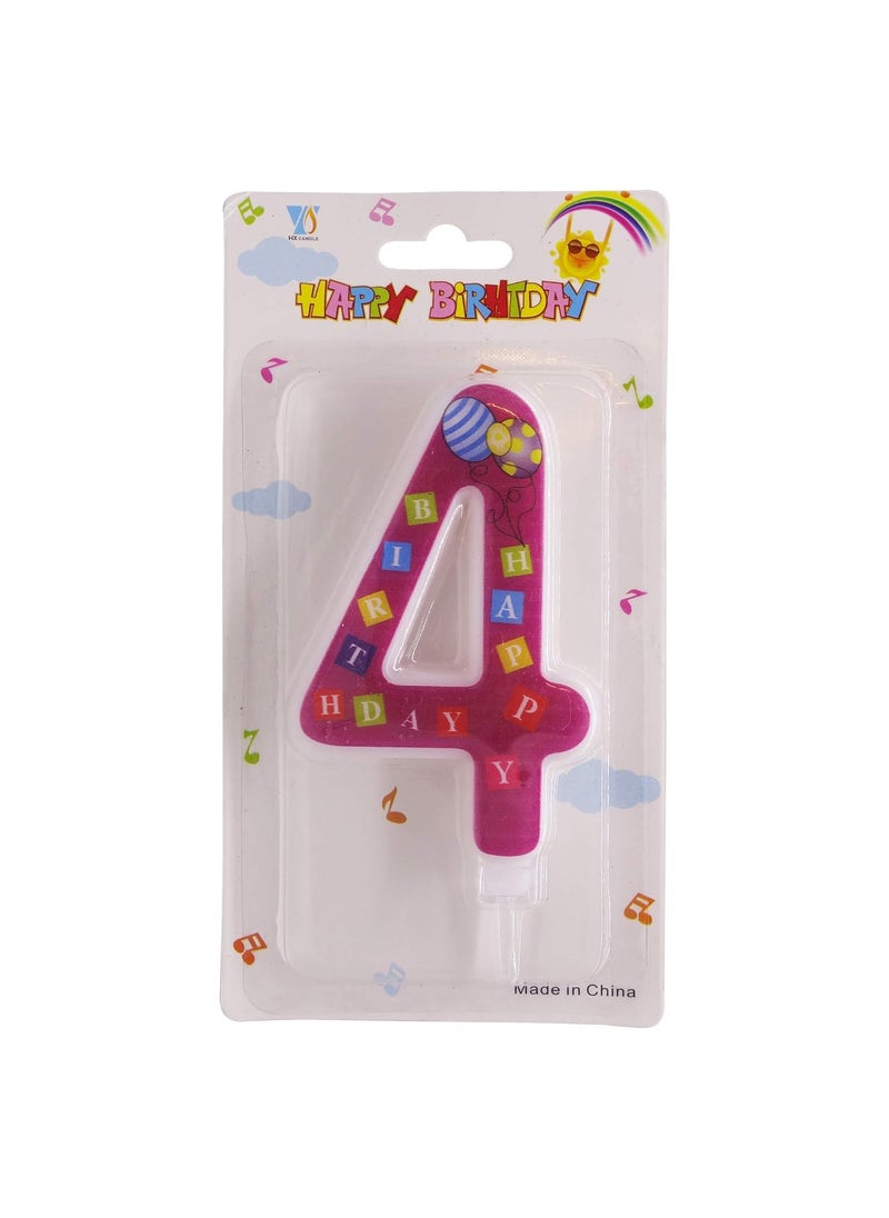 Funcart Funcart Stylish Colorful Happy Birthday Printed Numerical Number 4 Cake Topper Candle 