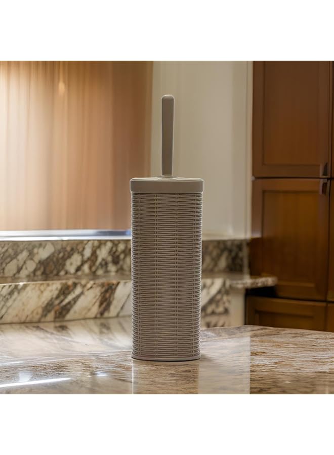 PROMASS Toilet Brush Holder, Rattan Design, Brown, Toilet Cleaner, Toilet Brush, - Image 3