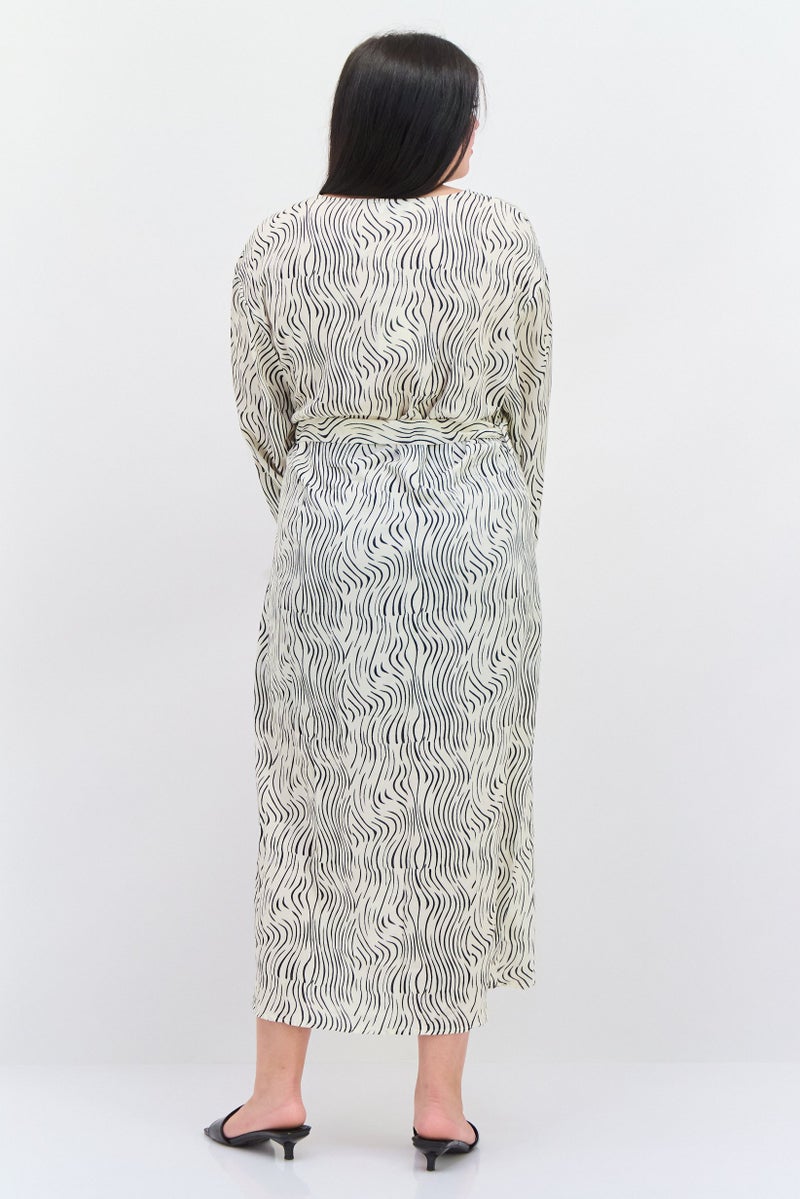 PRETTY LAVISH Women Allover Print Midi Dress, Beige - Image 3
