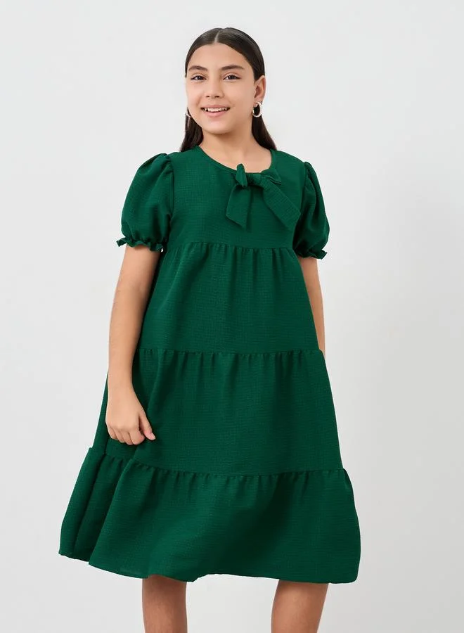 Styli Styli Teen Green Textured Tiered Dress
