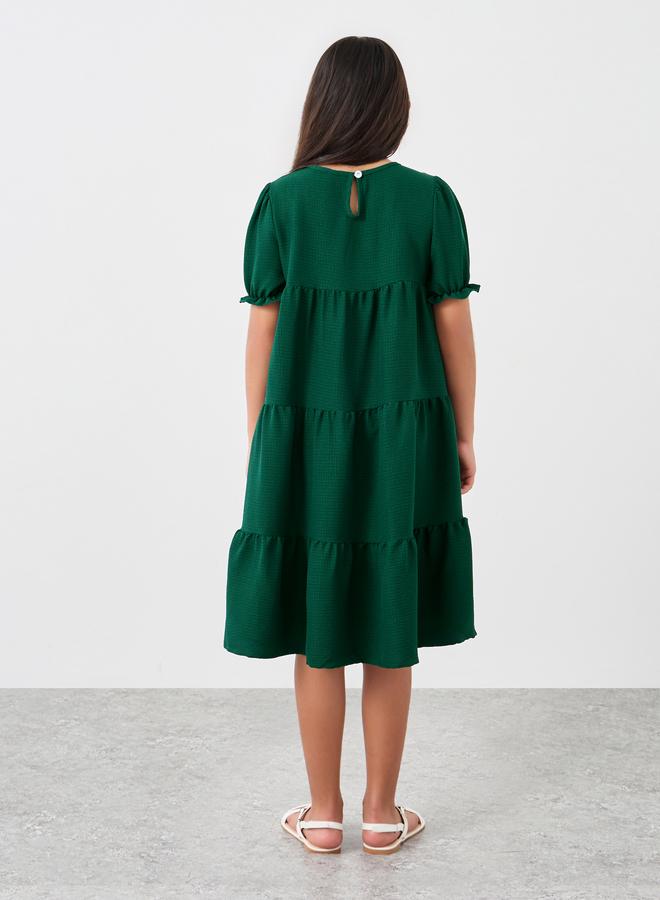 ستايلي فستان بتفاصيل بارزة الملمس مع كسرات - Image 4