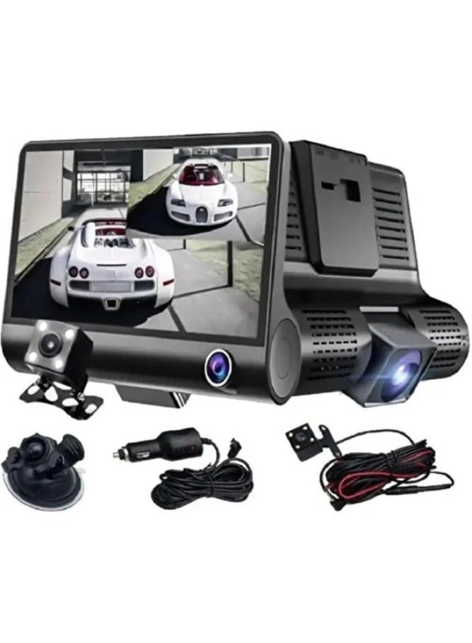 Denx Dash Cam Car Camera Features 3 Front, Rear and Interior Cameras for Comprehensive Coverage 4" HD Screen, Supports 128GB Card, Loop Recording, Motion Sensor and G-Sensor to Protect Videos - Image 2