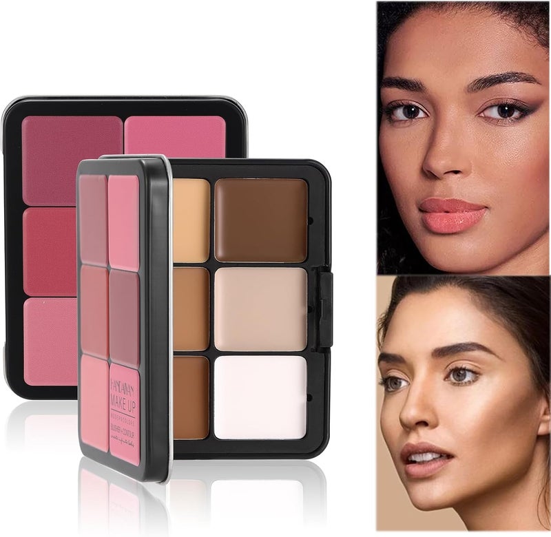 SOMGKINE 12 Colors Contour with Highlighter Bronzer and Blush Shades Cream Contour Blush Palette Highlighter Palette Effortlessly Contours the Face with a Light Touch NonGreasy Waterproof