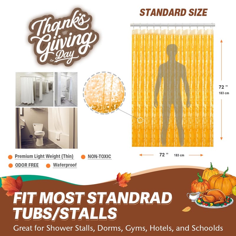 Ga-Geetopia Fall EVA Orange Thin Shower Curtain Liner, Pebble Pattern 72x72 Inch Lightweight Plastic Bathroom Shower Showroom Inner Curtain with Rustproof Metal Grommets and Weighted Magnets - Image 2