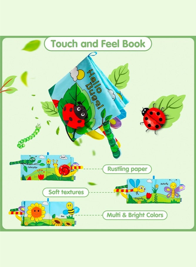 SHABILI Baby Sensory Cloth Book With 3D Animal Tails and Crinkle Sound, Polyester Touch and Feel Busy Book for Infants 0-18 Months, Tummy Time Stroller Car Seat Toy and Gift for Boys Girls (Ladybug) - Image 4