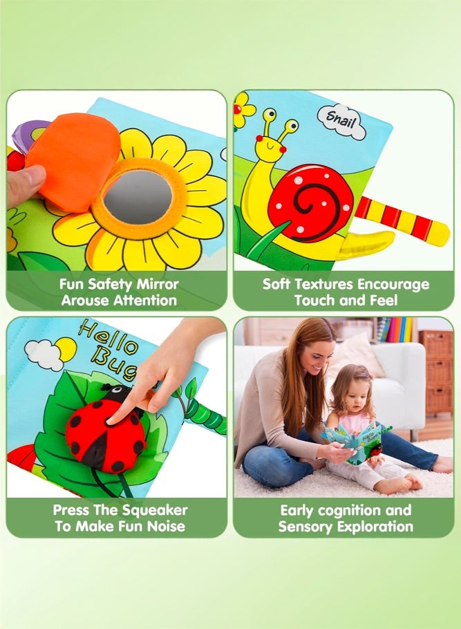 SHABILI Baby Sensory Cloth Book With 3D Animal Tails and Crinkle Sound, Polyester Touch and Feel Busy Book for Infants 0-18 Months, Tummy Time Stroller Car Seat Toy and Gift for Boys Girls (Ladybug) - Image 5