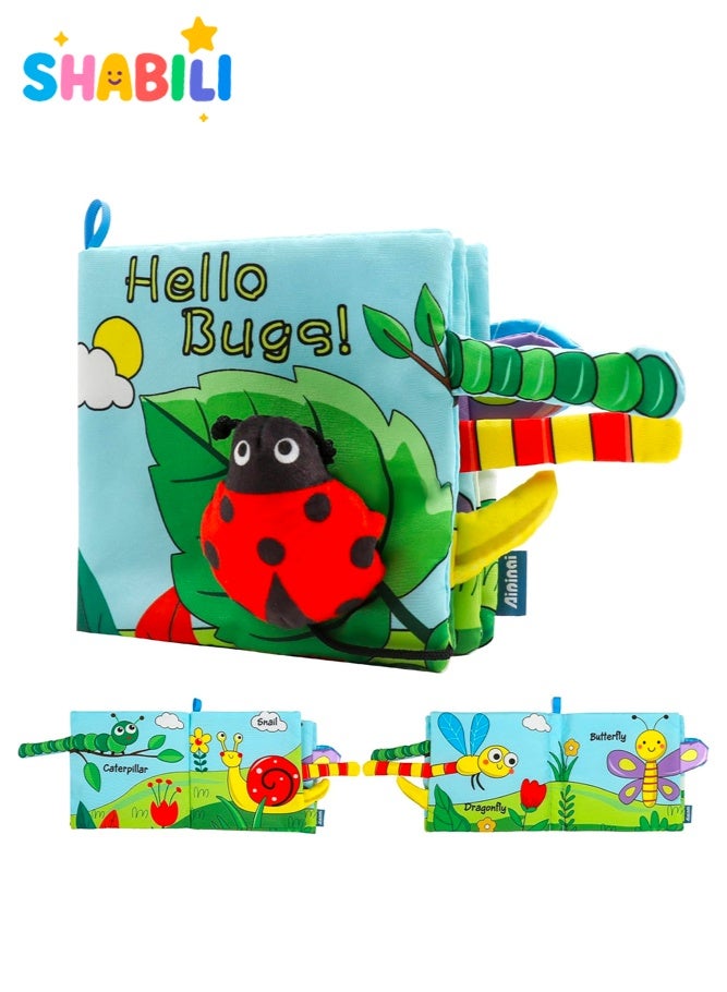 SHABILI Baby Sensory Cloth Book With 3D Animal Tails and Crinkle Sound, Polyester Touch and Feel Busy Book for Infants 0-18 Months, Tummy Time Stroller Car Seat Toy and Gift for Boys Girls (Ladybug) - Image 1