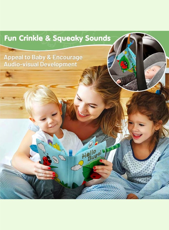 SHABILI Baby Sensory Cloth Book With 3D Animal Tails and Crinkle Sound, Polyester Touch and Feel Busy Book for Infants 0-18 Months, Tummy Time Stroller Car Seat Toy and Gift for Boys Girls (Ladybug) - Image 2