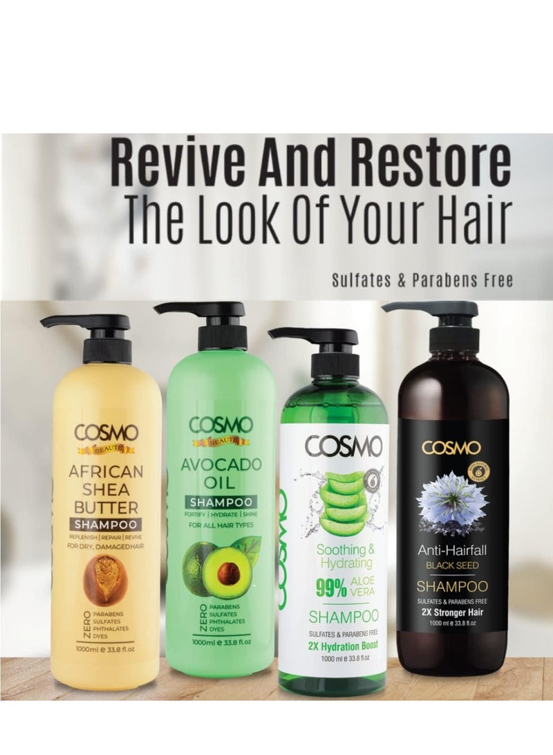كوزمو شامبو زيت الأفوكادو من كوزمو بيوتي لجميع أنواع الشعر 1000 مل 33.8 أونصة سائلة، شامبو، تقوية، ترطيب، لمعان، خالي من البارابين، خالي من الكبريتات، خالي من الفثالات، خالي من الأصباغ، العناية بالشعر، للرجال والنساء - Image 3