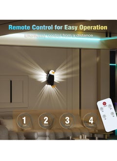 JAJEEK Bald Eagle Wall Light – American Eagle Night Light with Remote Control, Magnetic Wall Mounted Lamp for Bedroom, Living Room & Hallway, Battery Operated, Removable Charging Eagle Light  - Image 3