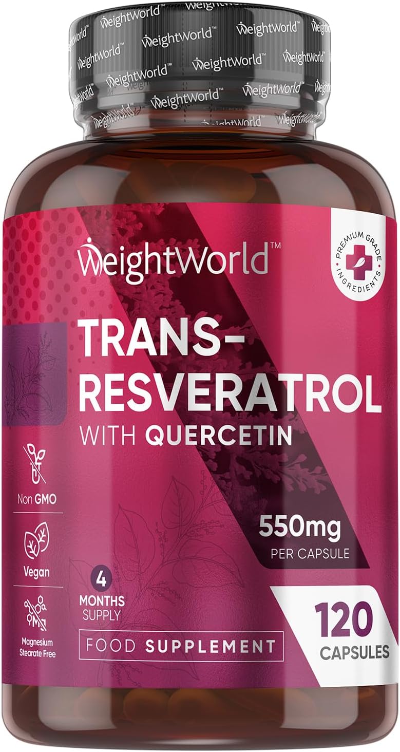 WeightWorld ترانس ريسفيراترول مع كيرسيتين 120 كبسولة إمداد 4 أشهر مكملات ريسفيراترول 1 كبسولة في اليوم مصدرها من نبات العقدة اليابانية غير معدلة وراثيًا صديقة للنباتيين خالية من ستيرات المغنيسيوم - Image 1