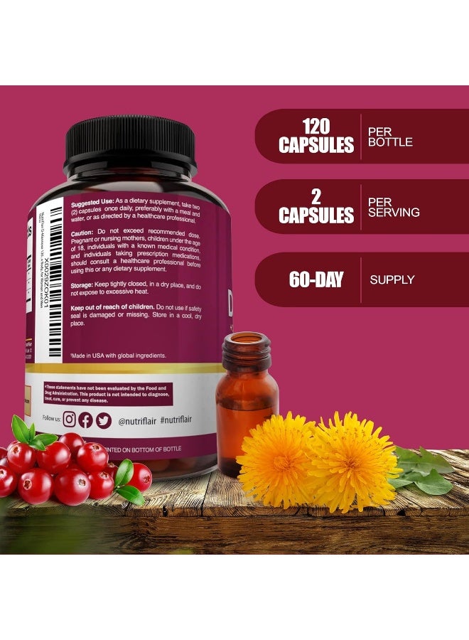 NutriFlair NutriFlair D Mannose 1500mg, 120 Capsules - with Cranberry and Dandelion Extract - Natural Urinary Tract Infection, UTI Support - Best DMannose Powder - Flush Impurities, Detox Body, for Women and Men  - Image 2