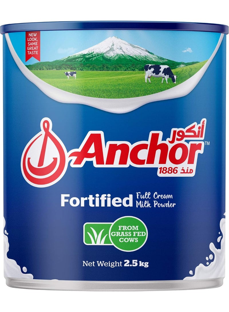 Anchor Milk Powder, Full Cream, Fortified with Vitamins & Minerals, No Preservatives, Ideal for Coffee & Tea Beverages, Tin, 2.5kg - Image 1