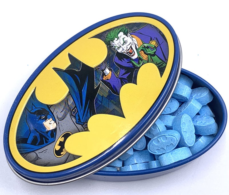 Ata-Boy Batman Nemesis Sour Blue Raspberry Candy Collector Batman Logo Tin - One (1) Tin - Batman Emblem Shapped Candies - Joker - Image 2