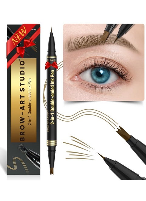 Microblading Eyebrow Pencil Brow Pencil 2In1 Dualended Eyebrow Pen With 3Prong Microforktip Applicator And Precise Brushtip Create Naturallooking Brows Stay On All Day Light Brown